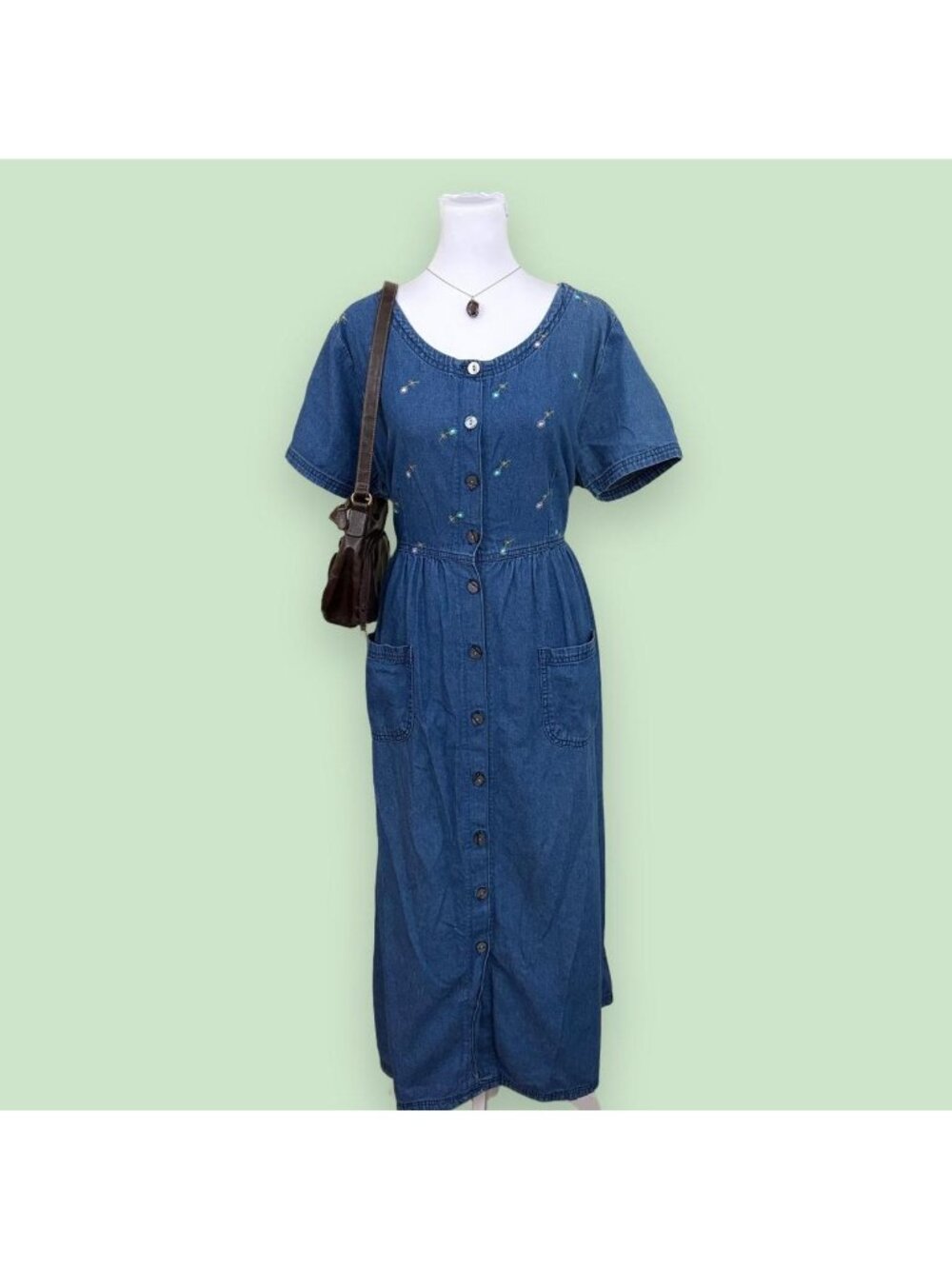 90s denim floral cottagecore dress